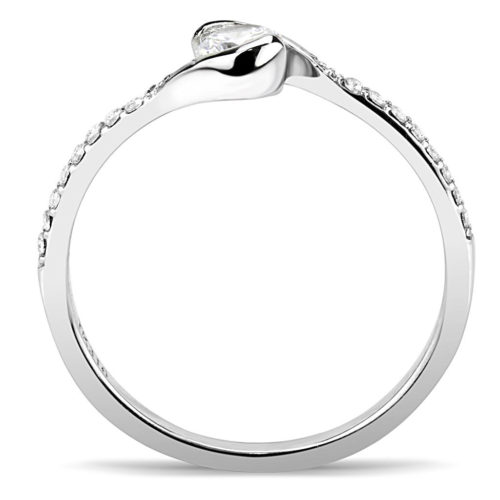 High polished (no plating) Stainless Steel Ring with AAA Grade CZ  in Clear