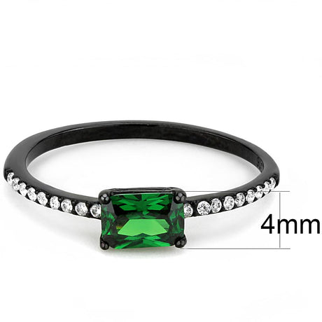 IP Black(Ion Plating) Stainless Steel Ring with AAA Grade CZ  in Emerald