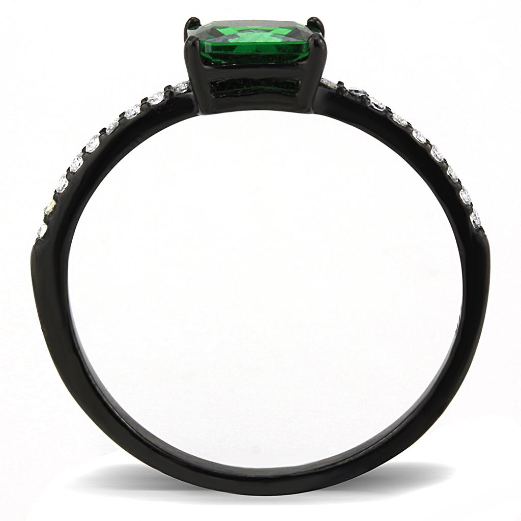 IP Black(Ion Plating) Stainless Steel Ring with AAA Grade CZ  in Emerald