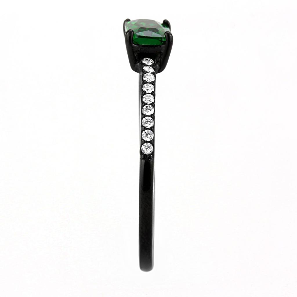 IP Black(Ion Plating) Stainless Steel Ring with AAA Grade CZ  in Emerald