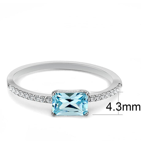 High polished (no plating) Stainless Steel Ring with AAA Grade CZ  in Sea Blue