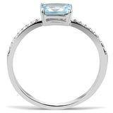 High polished (no plating) Stainless Steel Ring with AAA Grade CZ  in Sea Blue