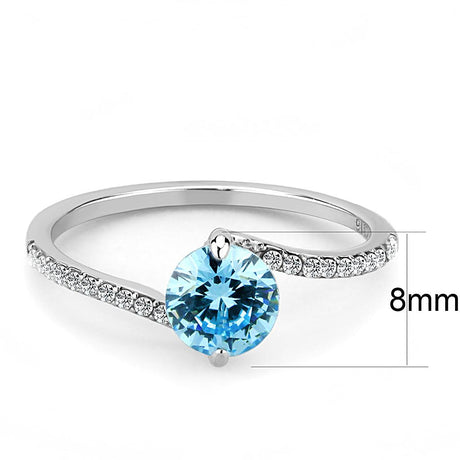 High polished (no plating) Stainless Steel Ring with AAA Grade CZ  in Sea Blue
