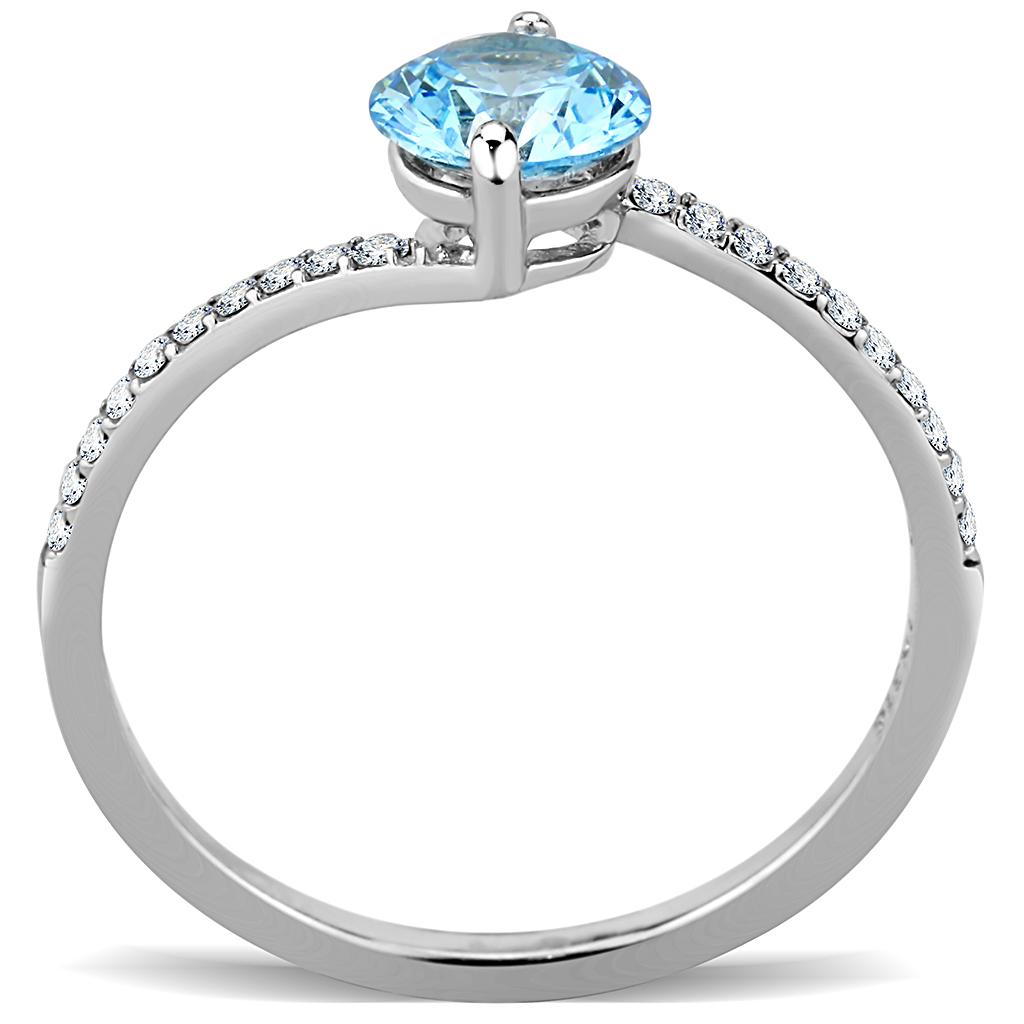 High polished (no plating) Stainless Steel Ring with AAA Grade CZ  in Sea Blue