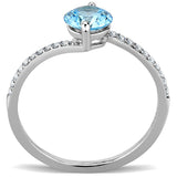High polished (no plating) Stainless Steel Ring with AAA Grade CZ  in Sea Blue