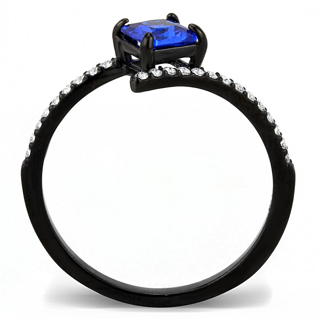 IP Black(Ion Plating) Stainless Steel Ring with Synthetic Spinel in London Blue