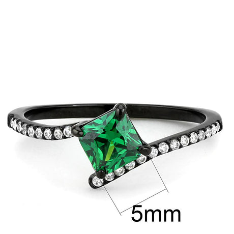 IP Black(Ion Plating) Stainless Steel Ring with AAA Grade CZ  in Emerald