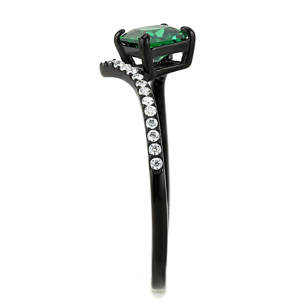 IP Black(Ion Plating) Stainless Steel Ring with AAA Grade CZ  in Emerald