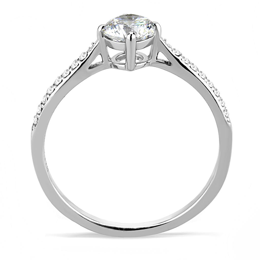 High polished (no plating) Stainless Steel Ring with AAA Grade CZ  in Clear