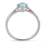 High polished (no plating) Stainless Steel Ring with AAA Grade CZ  in Sea Blue