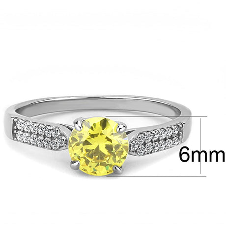High polished (no plating) Stainless Steel Ring with AAA Grade CZ  in Topaz