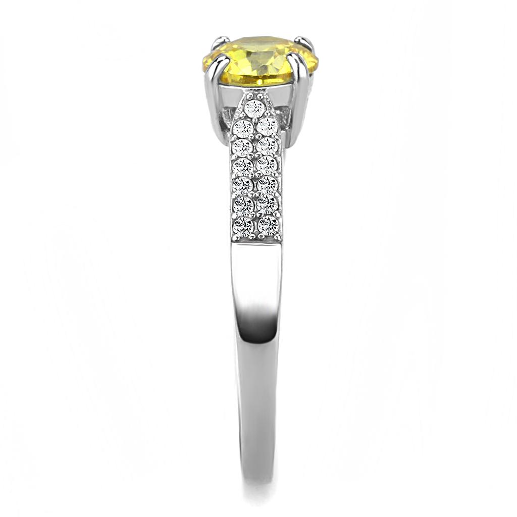 High polished (no plating) Stainless Steel Ring with AAA Grade CZ  in Topaz