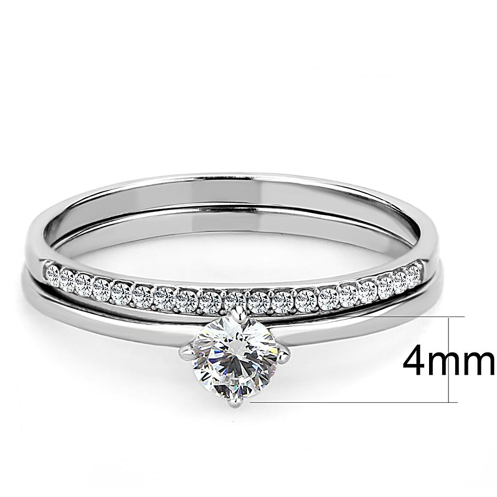 High polished (no plating) Stainless Steel Ring with AAA Grade CZ  in Clear