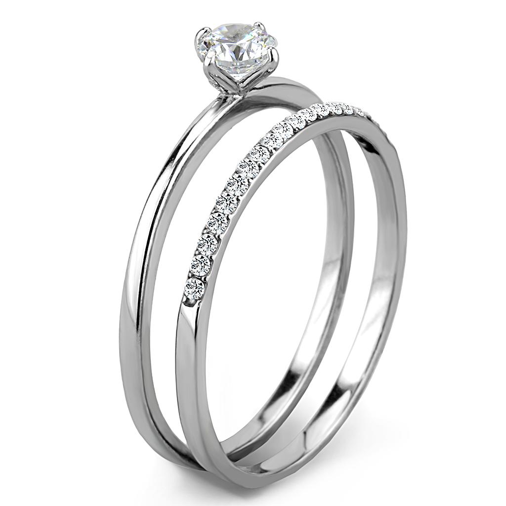 High polished (no plating) Stainless Steel Ring with AAA Grade CZ  in Clear