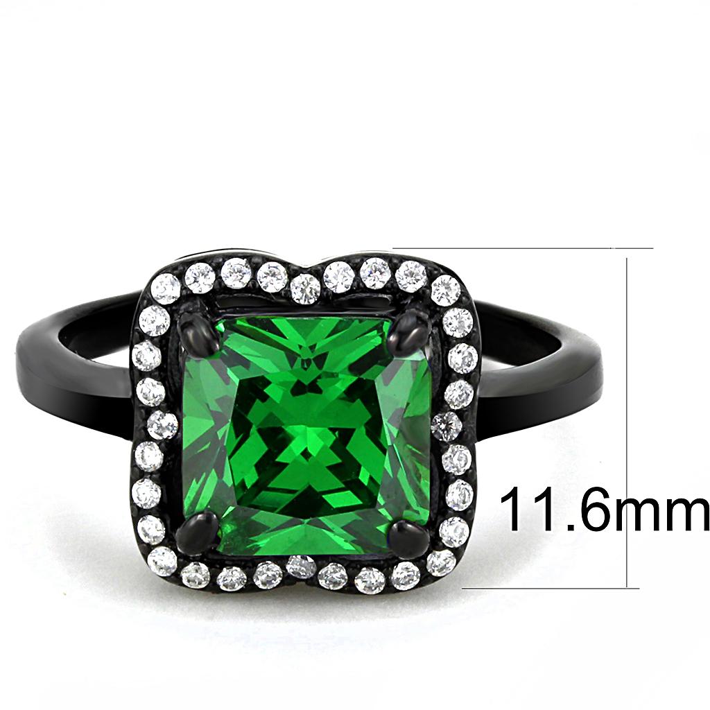 IP Black(Ion Plating) Stainless Steel Ring with AAA Grade CZ  in Emerald