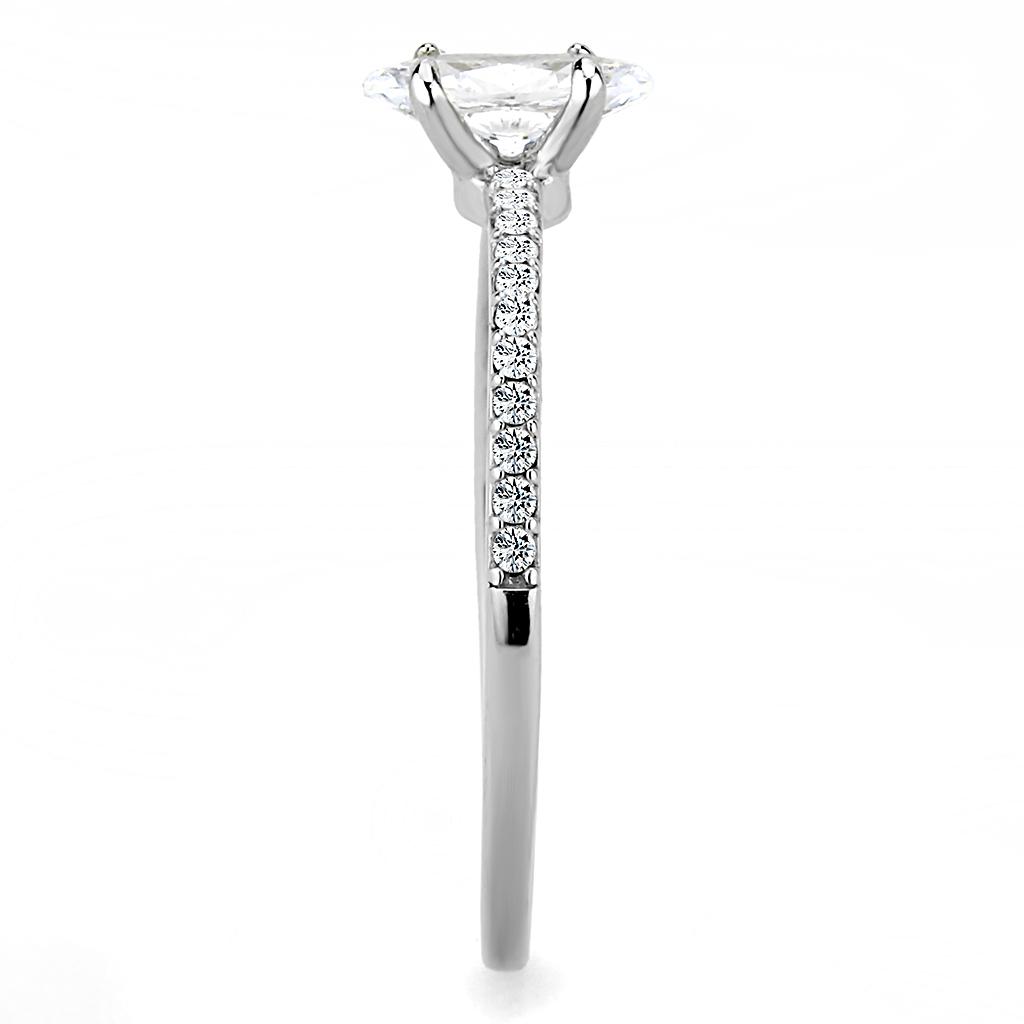 High polished (no plating) Stainless Steel Ring with Cubic  in Clear