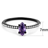 IP Black(Ion Plating) Stainless Steel Ring with AAA Grade CZ  in Amethyst