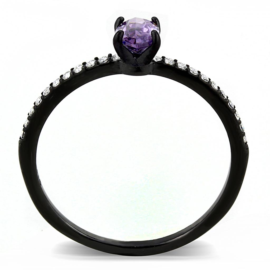 IP Black(Ion Plating) Stainless Steel Ring with AAA Grade CZ  in Amethyst