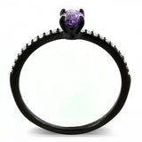 IP Black(Ion Plating) Stainless Steel Ring with AAA Grade CZ  in Amethyst