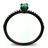 IP Black(Ion Plating) Stainless Steel Ring with AAA Grade CZ  in Emerald