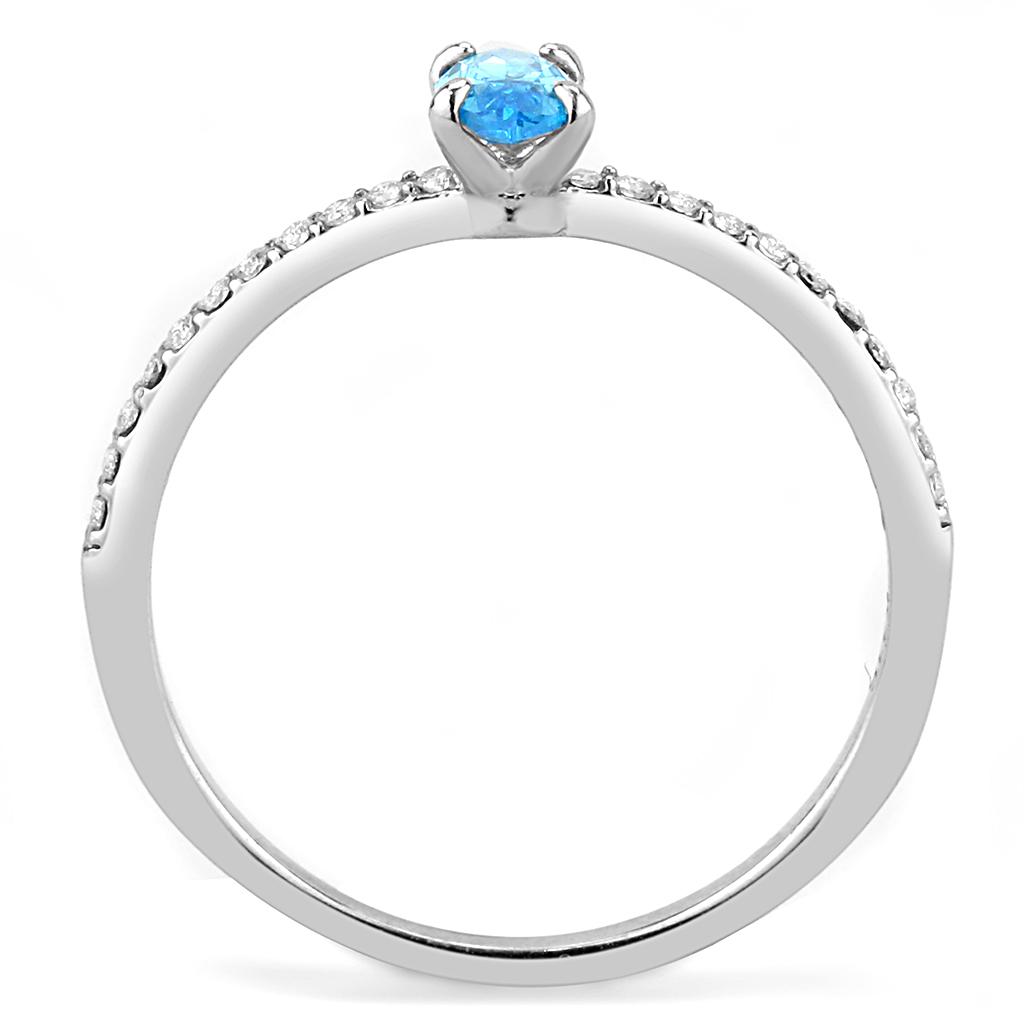High polished (no plating) Stainless Steel Ring with AAA Grade CZ  in Sea Blue