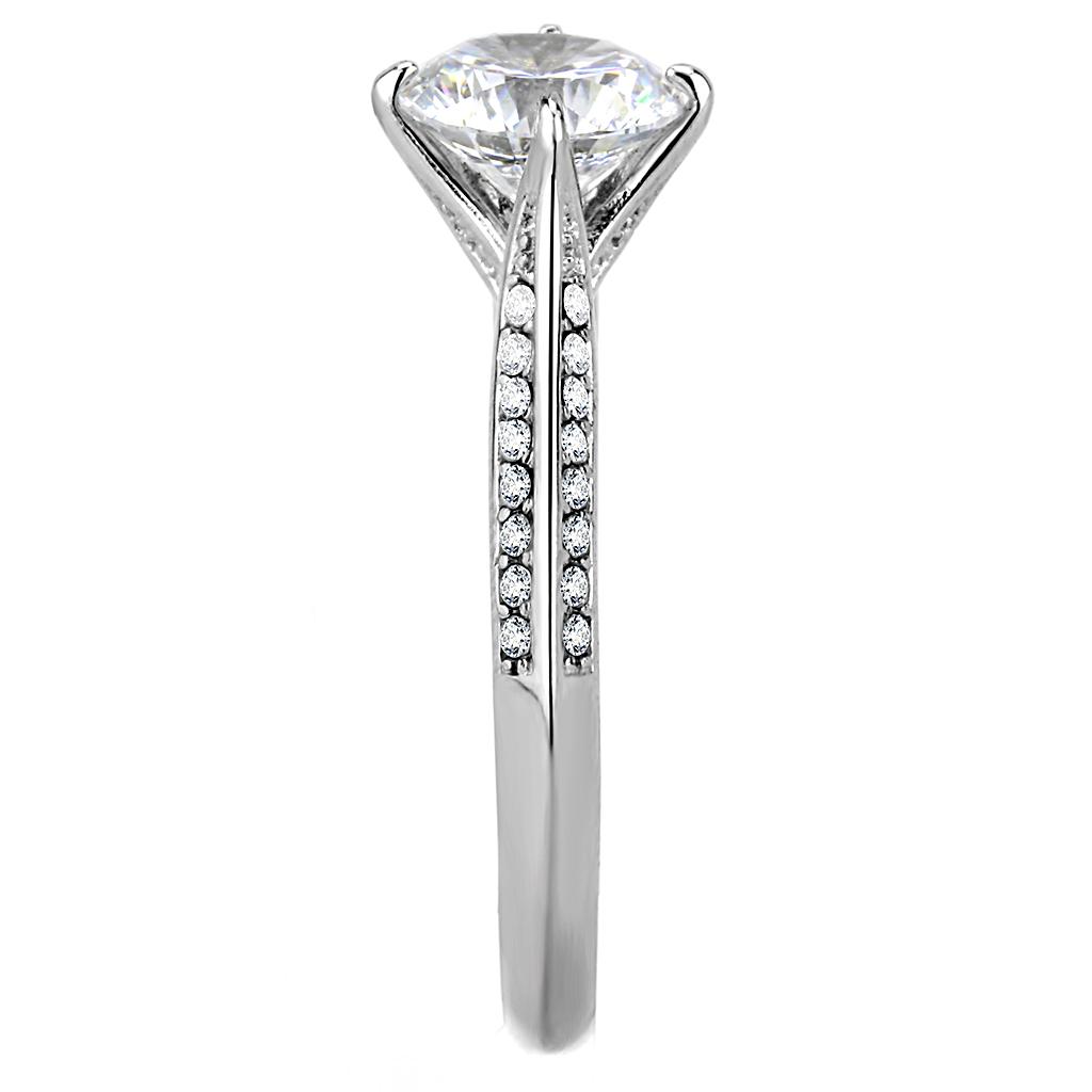 High polished (no plating) Stainless Steel Ring with AAA Grade CZ  in Clear