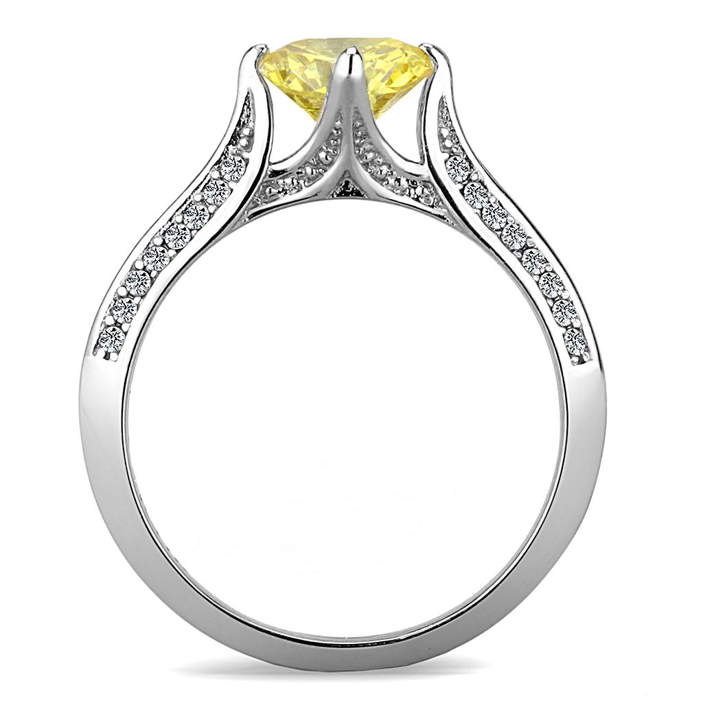 High polished (no plating) Stainless Steel Ring with AAA Grade CZ  in Topaz
