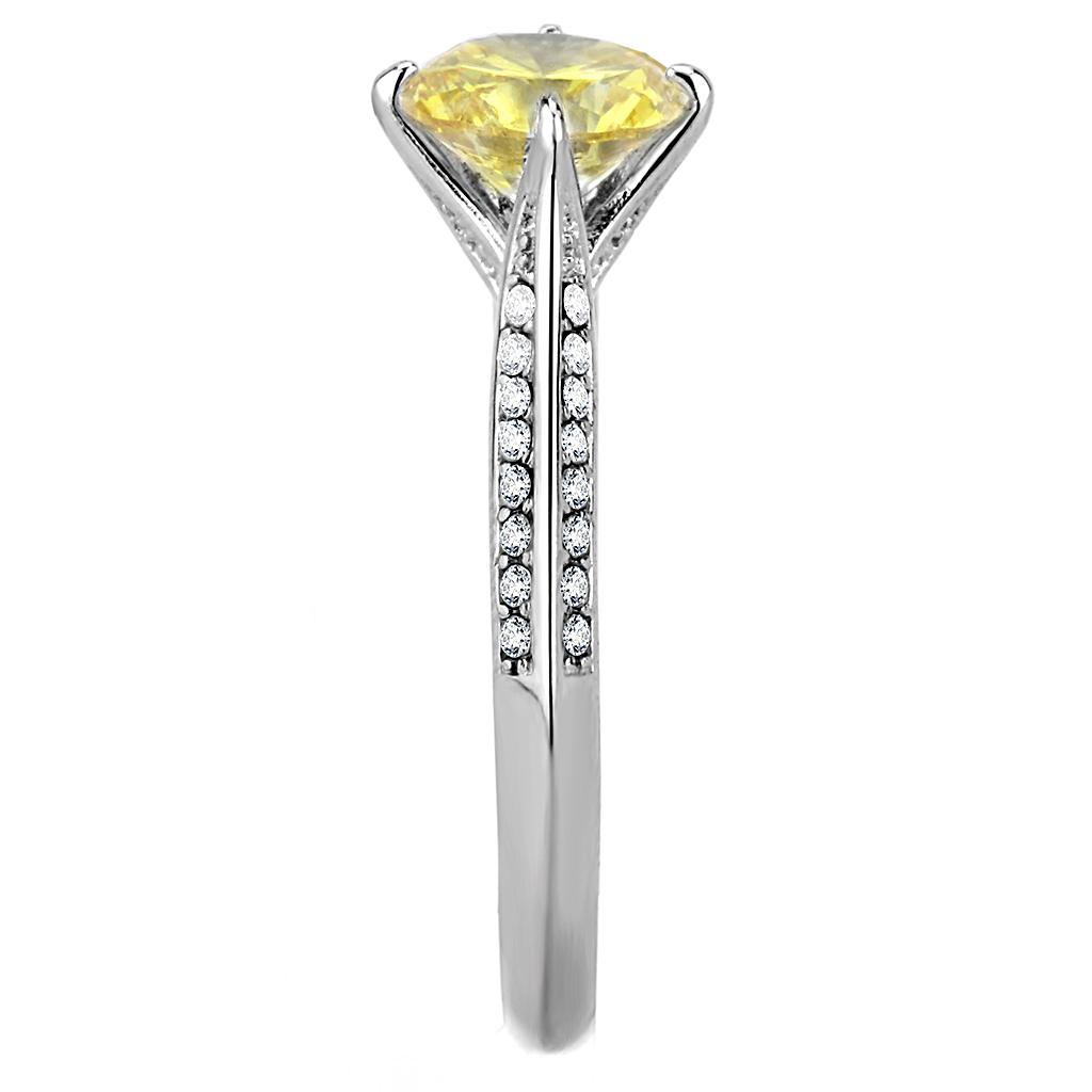 High polished (no plating) Stainless Steel Ring with AAA Grade CZ  in Topaz