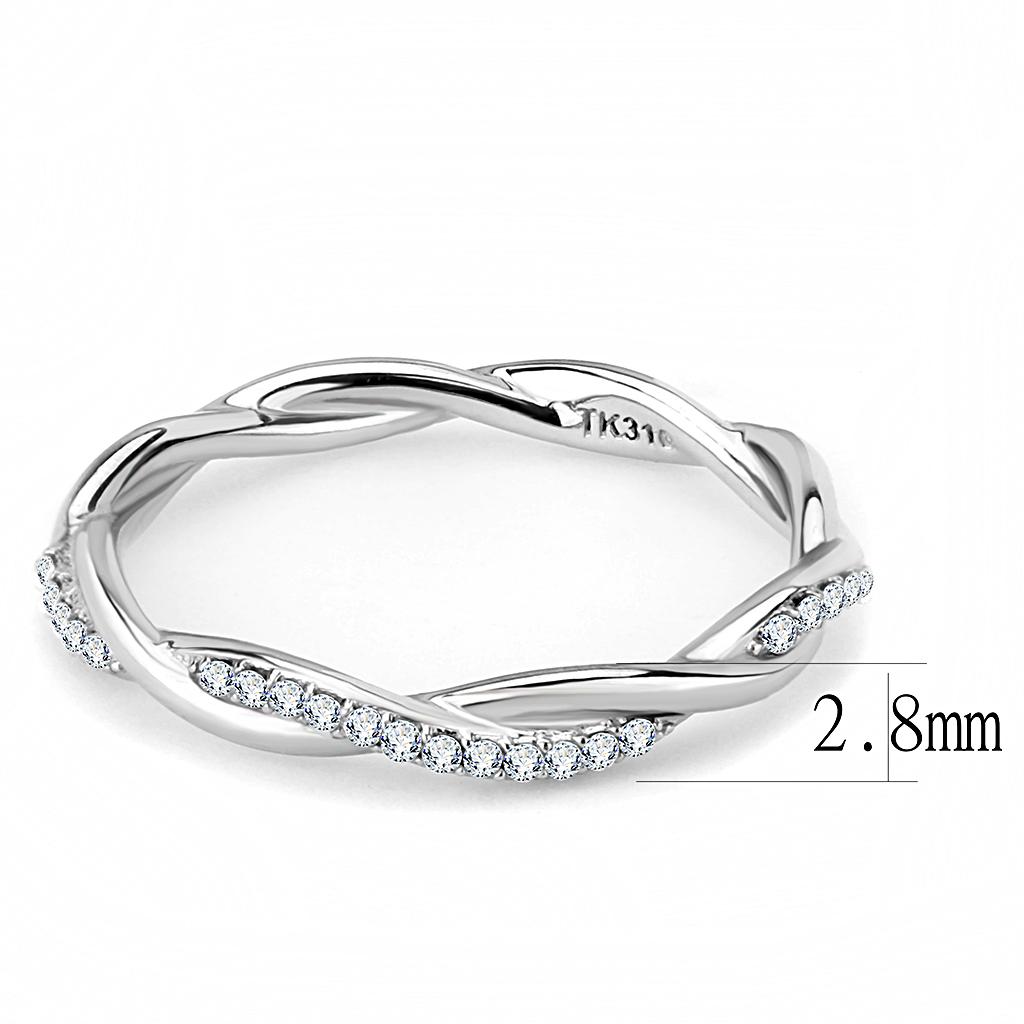 High polished (no plating) Stainless Steel Ring with AAA Grade CZ  in Clear