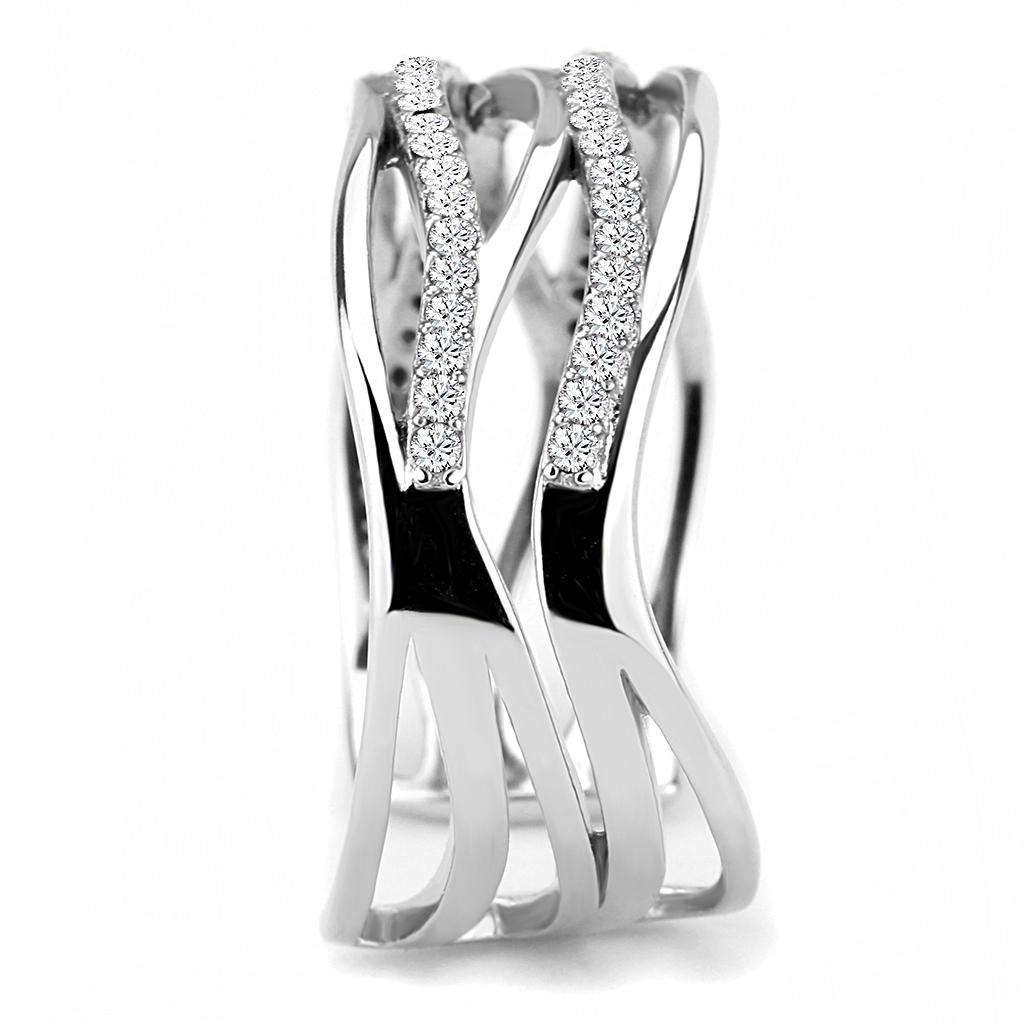 High polished (no plating) Stainless Steel Ring with AAA Grade CZ  in Clear