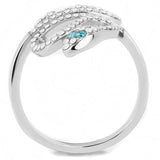 High polished (no plating) Stainless Steel Ring with Top Grade Crystal  in Blue Zircon