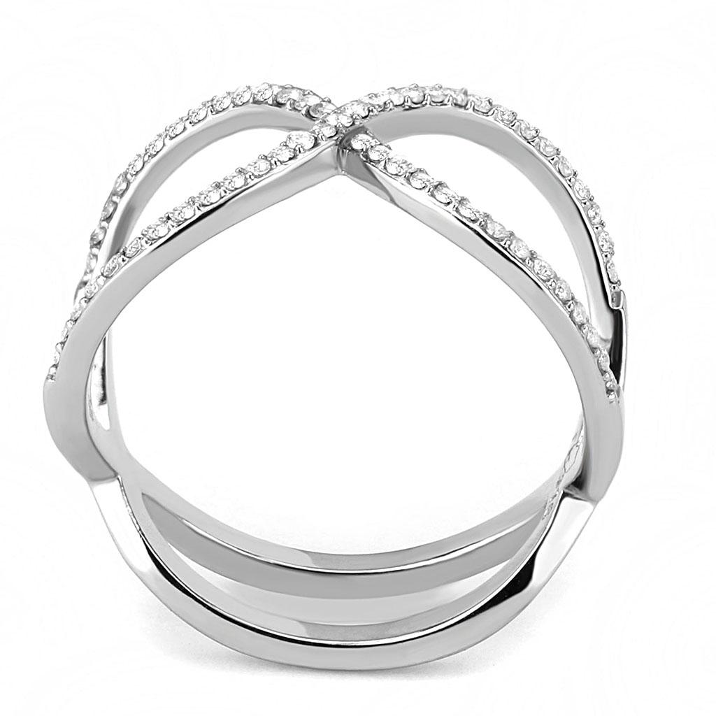 High polished (no plating) Stainless Steel Ring with AAA Grade CZ  in Clear