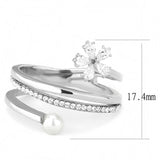 High polished (no plating) Stainless Steel Ring with Synthetic Pearl in White