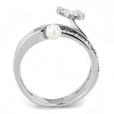 High polished (no plating) Stainless Steel Ring with Synthetic Pearl in White