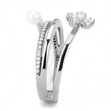 High polished (no plating) Stainless Steel Ring with Synthetic Pearl in White