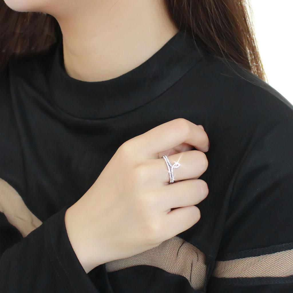 High polished (no plating) Stainless Steel Ring with AAA Grade CZ  in Clear