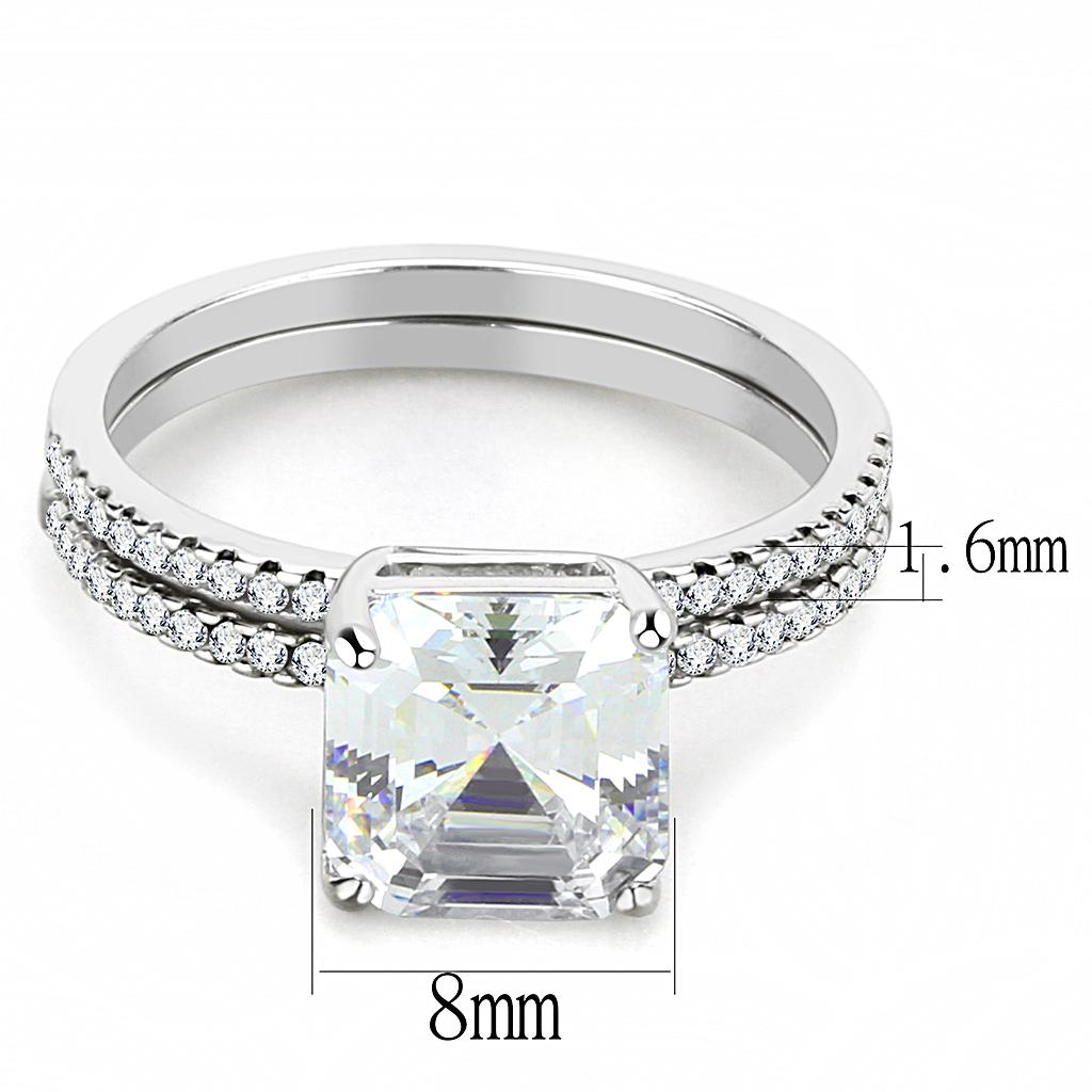 High polished (no plating) Stainless Steel Ring with Cubic  in Clear