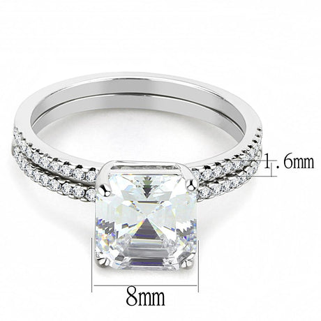 High polished (no plating) Stainless Steel Ring with Cubic  in Clear