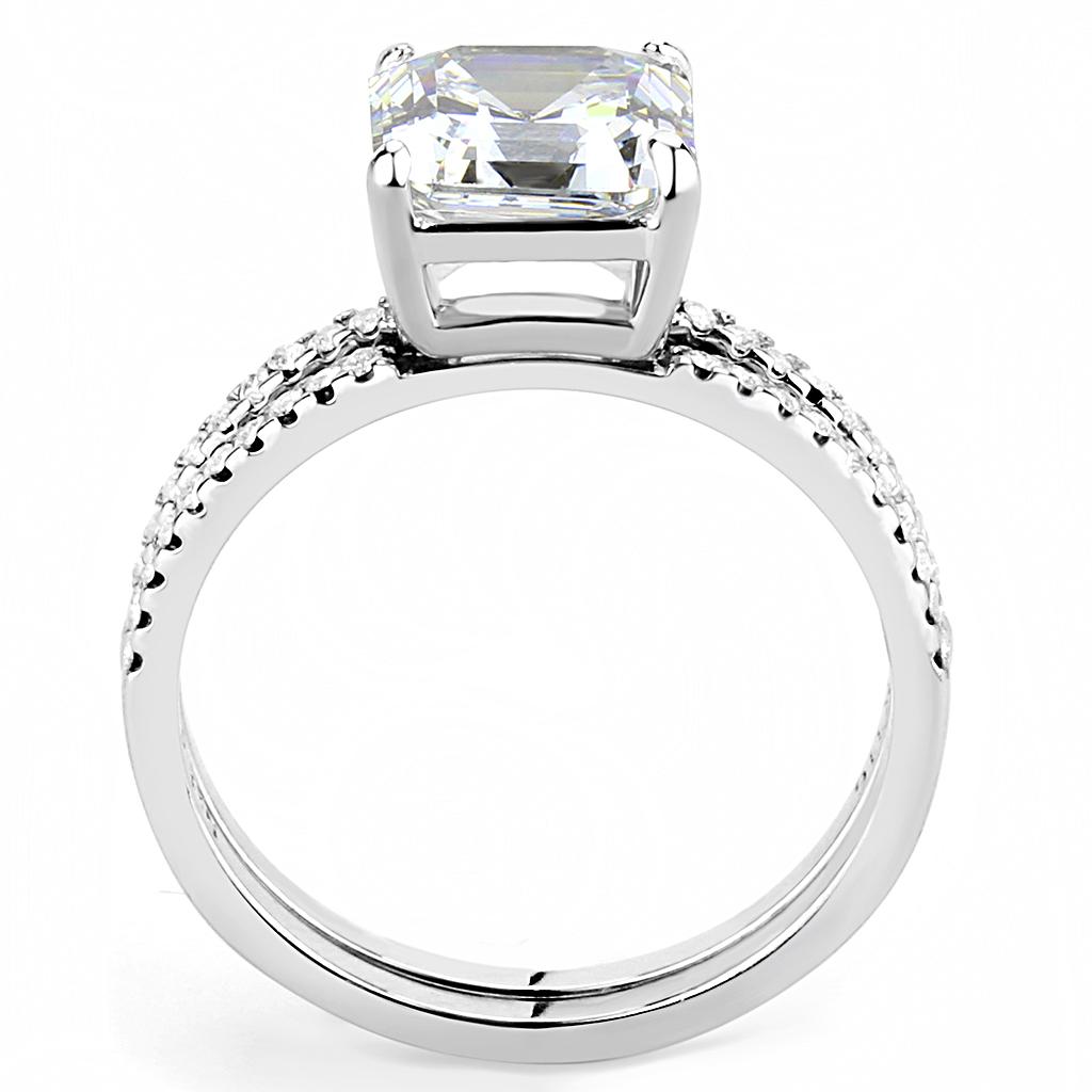 High polished (no plating) Stainless Steel Ring with Cubic  in Clear