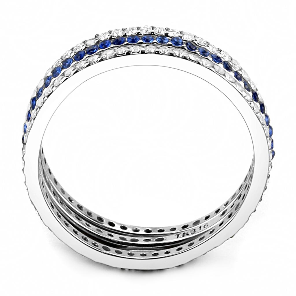 High polished (no plating) Stainless Steel Ring with AAA Grade CZ  in London Blue