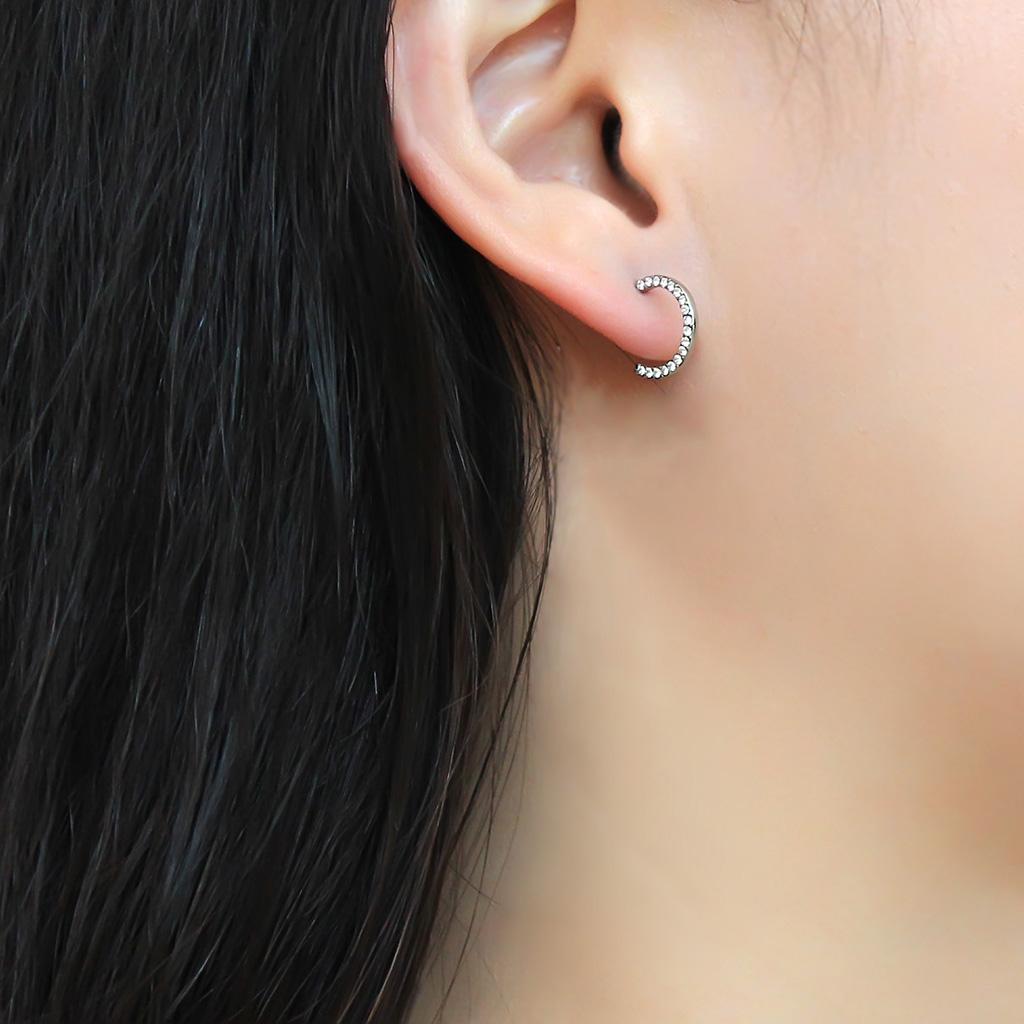 High polished (no plating) Stainless Steel Earrings with AAA Grade CZ  in Clear