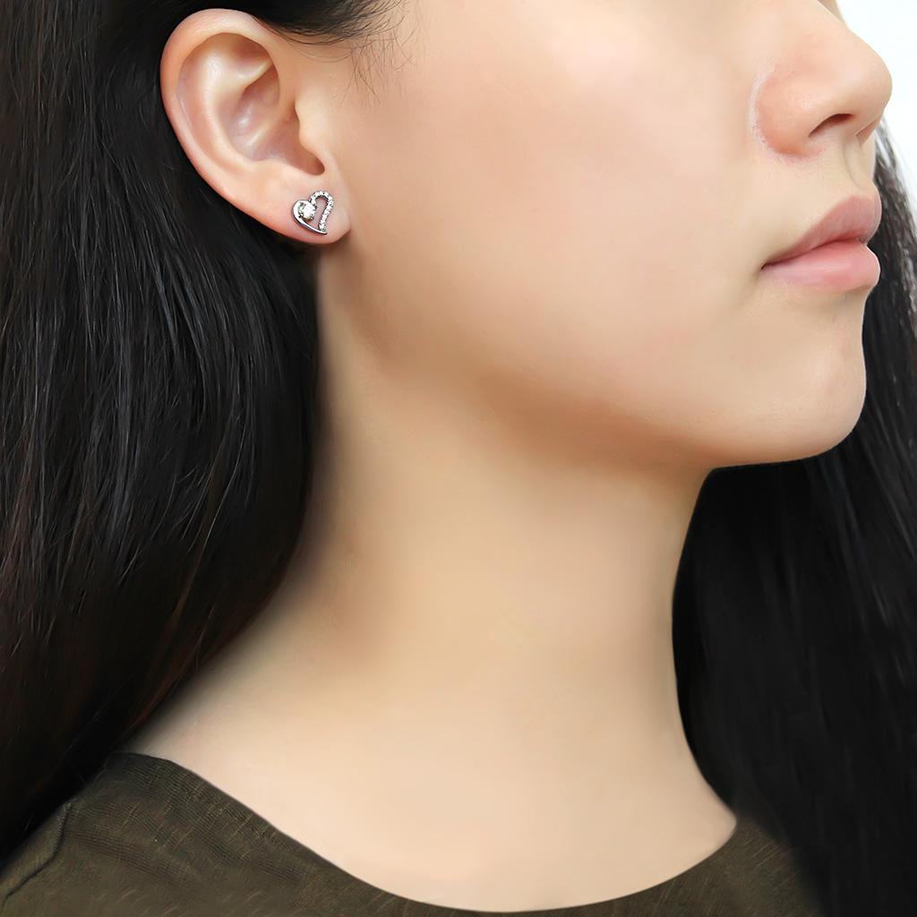 High polished (no plating) Stainless Steel Earrings with AAA Grade CZ  in Clear