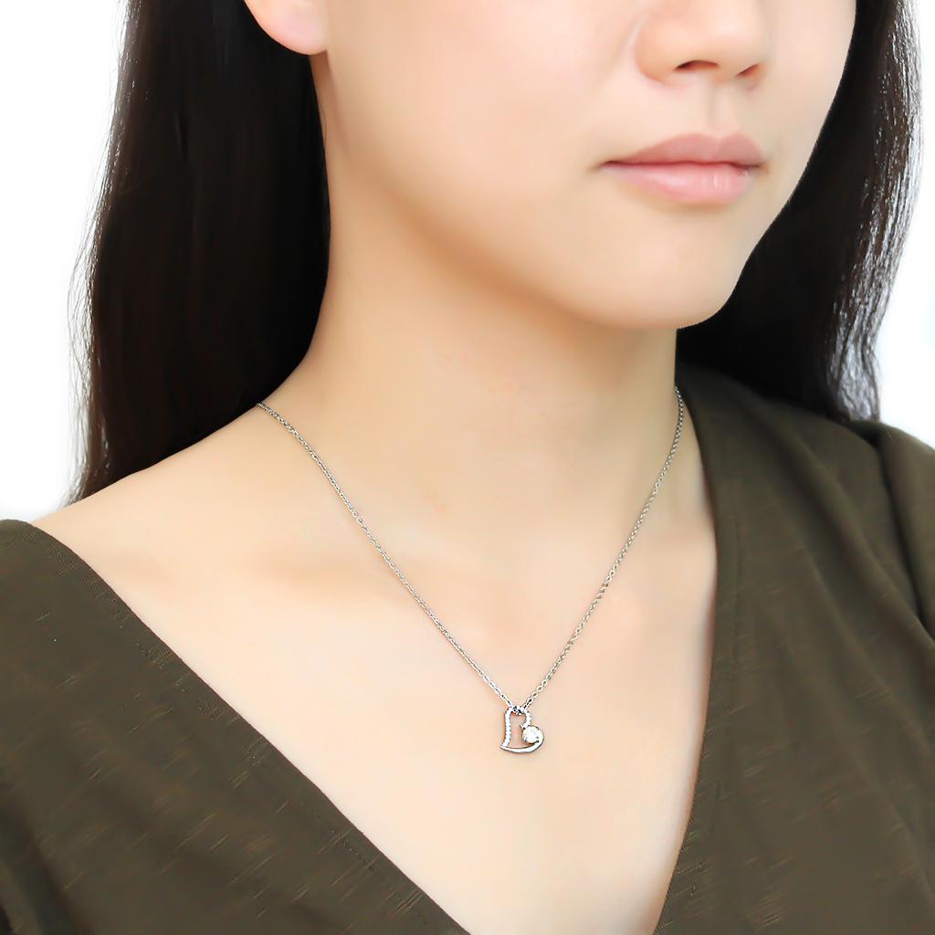 High polished (no plating) Stainless Steel Chain Pendant with AAA Grade CZ  in Clear