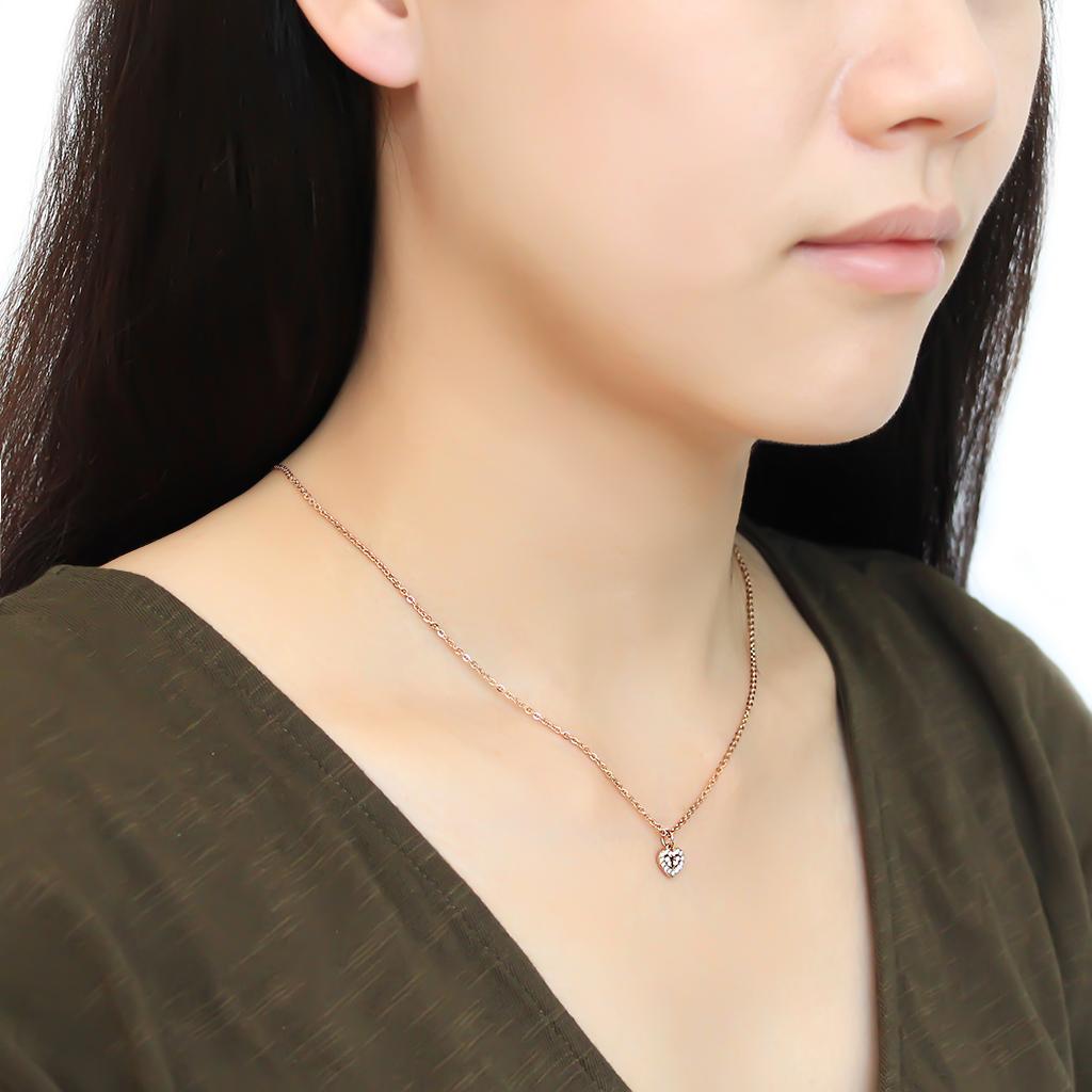 IP Rose Gold(Ion Plating) Stainless Steel Chain Pendant with AAA Grade CZ  in Clear