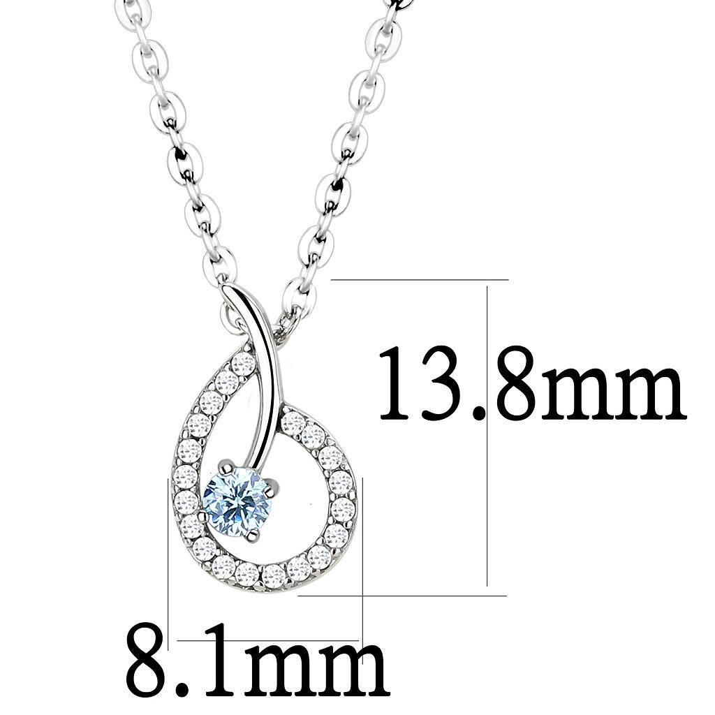 High polished (no plating) Stainless Steel Chain Pendant with AAA Grade CZ  in Sea Blue