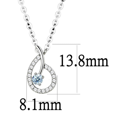High polished (no plating) Stainless Steel Chain Pendant with AAA Grade CZ  in Sea Blue