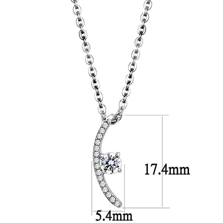 High polished (no plating) Stainless Steel Chain Pendant with AAA Grade CZ  in Clear