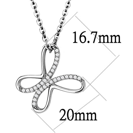 High polished (no plating) Stainless Steel Chain Pendant with AAA Grade CZ  in Clear