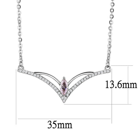 High polished (no plating) Stainless Steel Chain Pendant with AAA Grade CZ  in Light Rose