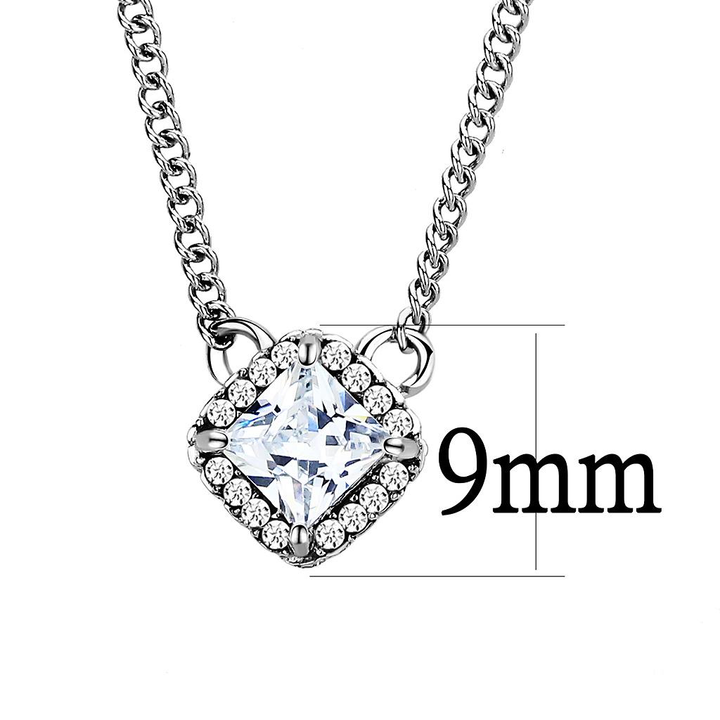 High polished (no plating) Stainless Steel Chain Pendant with AAA Grade CZ  in Clear
